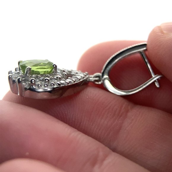 Peridot 2.42ct Platinum Finish Solid 925 Sterling Silver Earrings - Picture 5 of 7